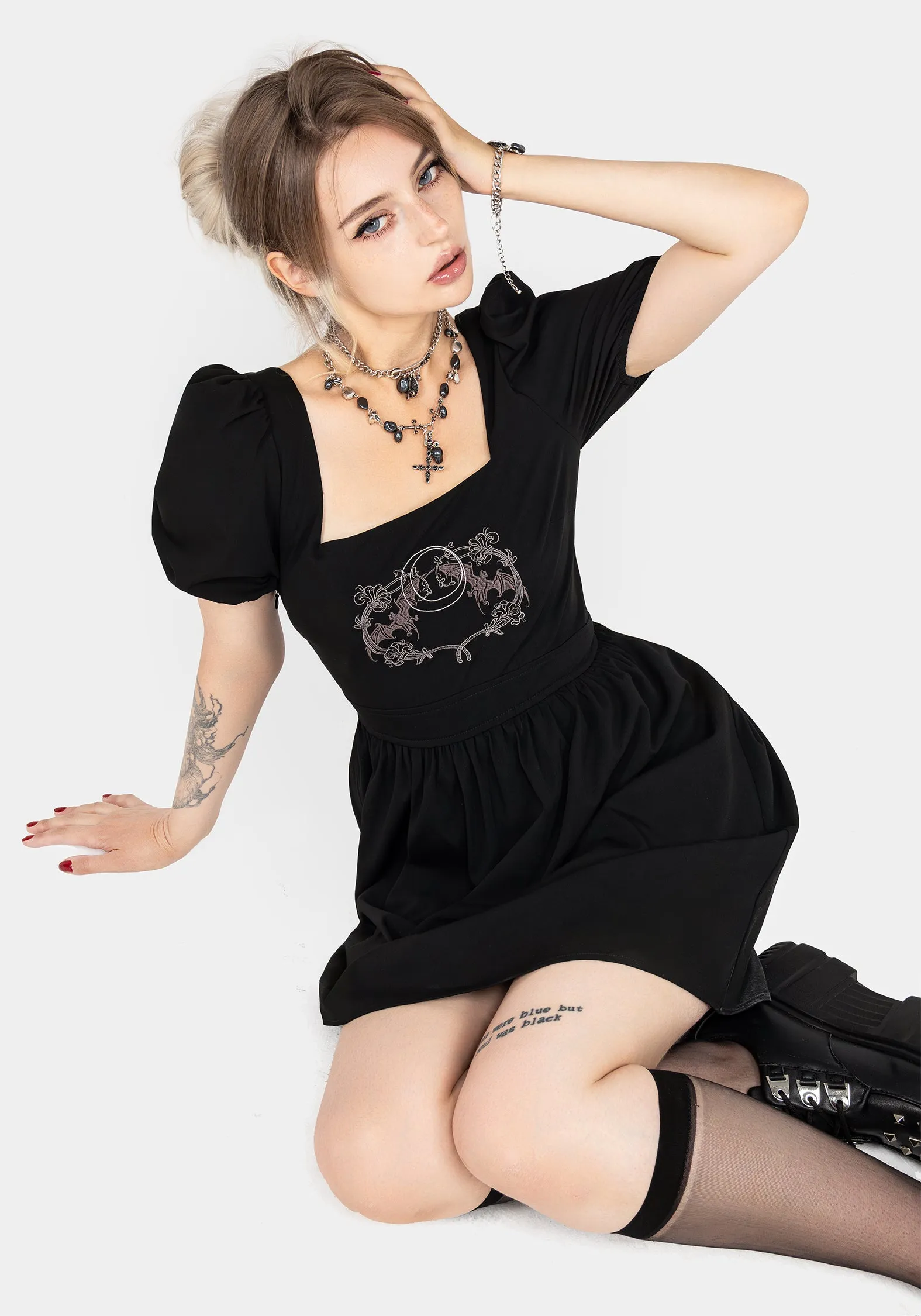 Amphithere Embroidered Puff Sleeve Mini Dress sold by Disturbia product image thumbnail 5