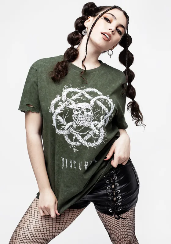 Calavera Green Acid Wash Unisex Distressed T-shirt sold by Disturbia