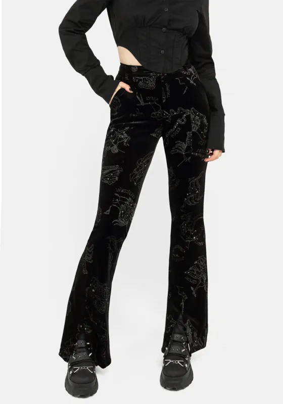 Zodiac Foil Print Split Slim Flare Trousers sold by Disturbia