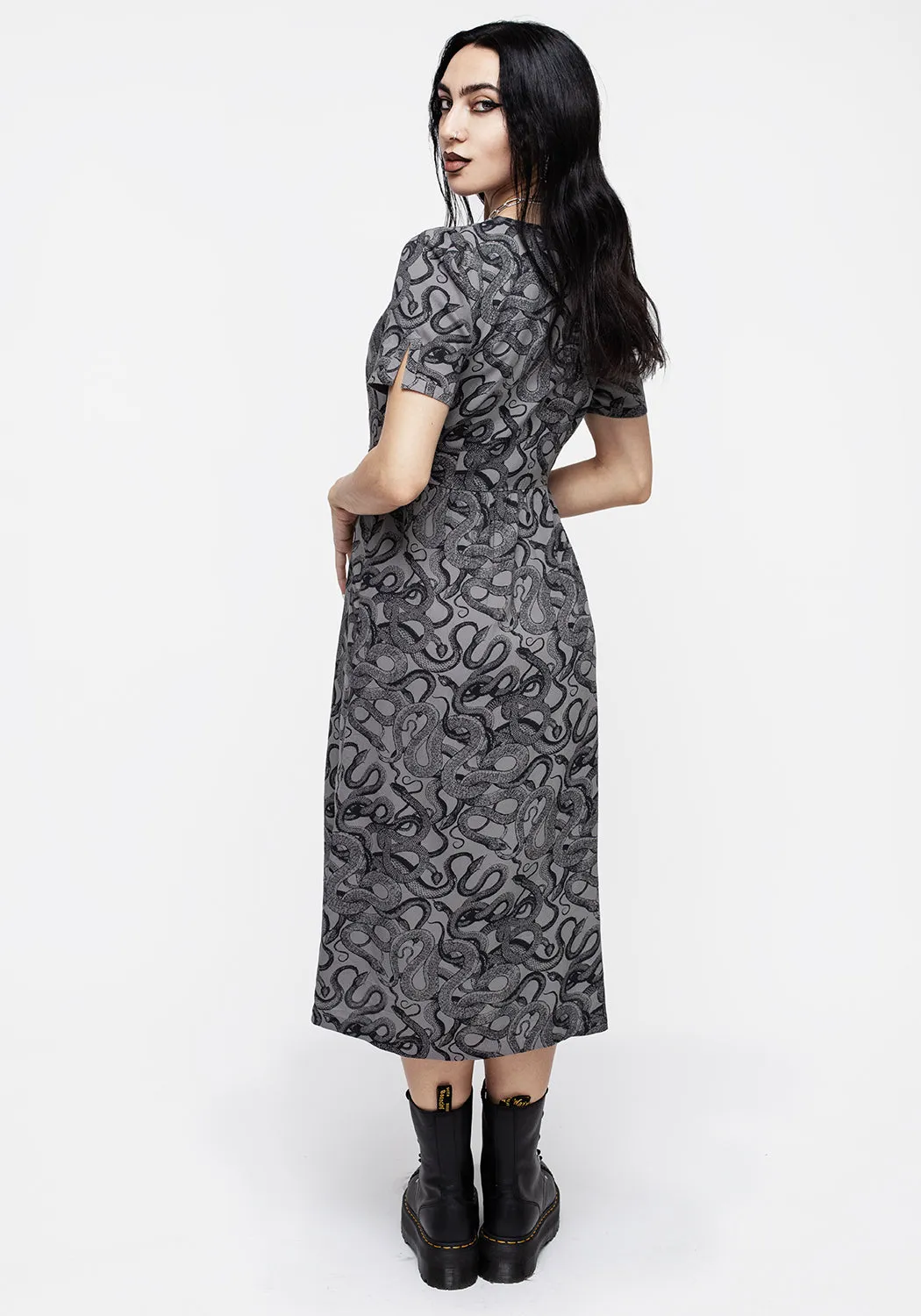 Ophidia Snakes Print Button Down Midi Dress - Grey sold by Disturbia product image thumbnail 4