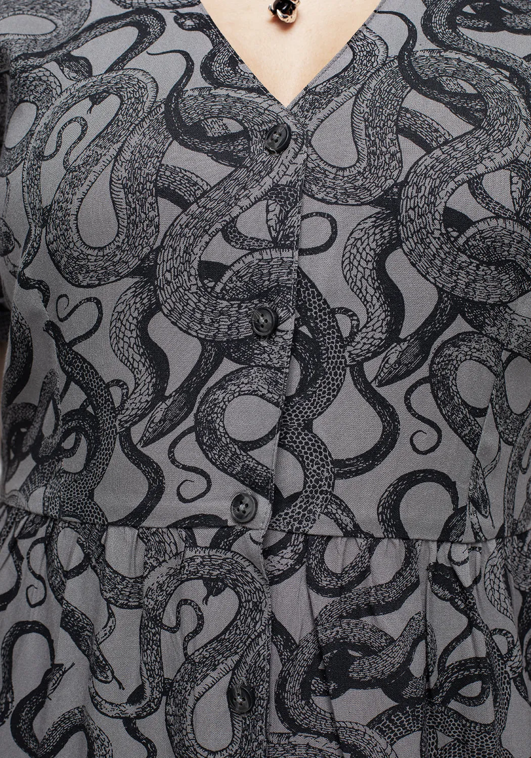 Ophidia Snakes Print Button Down Midi Dress - Grey sold by Disturbia product image thumbnail 2