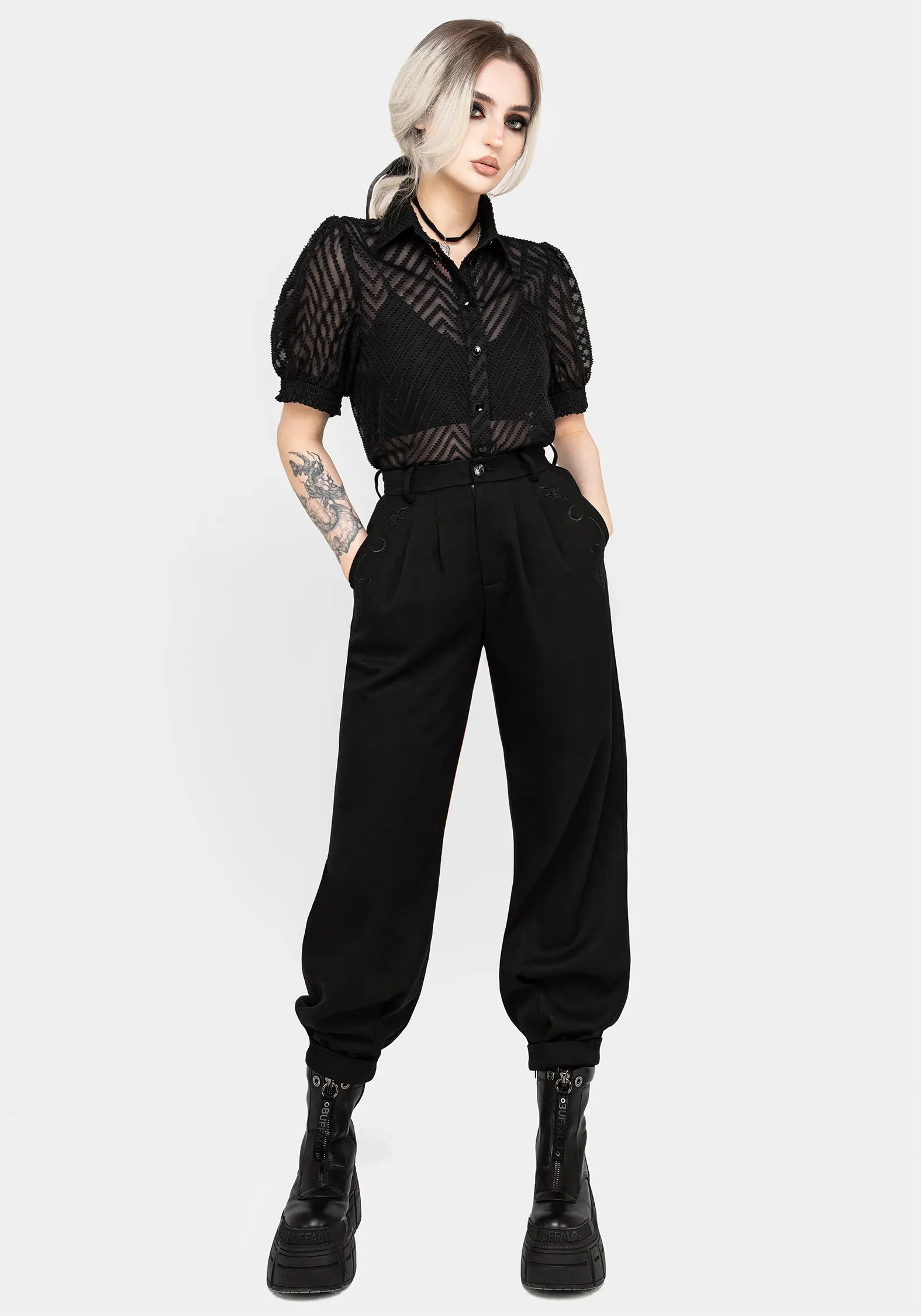 Dianne Embroidered Balloon Trousers - Black sold by Disturbia product image thumbnail 4