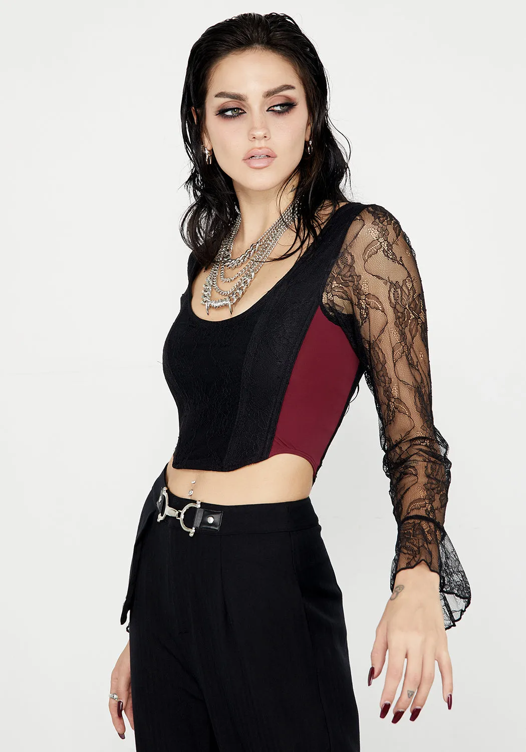 Lycia Lace Flared Sleeve Corset sold by Disturbia