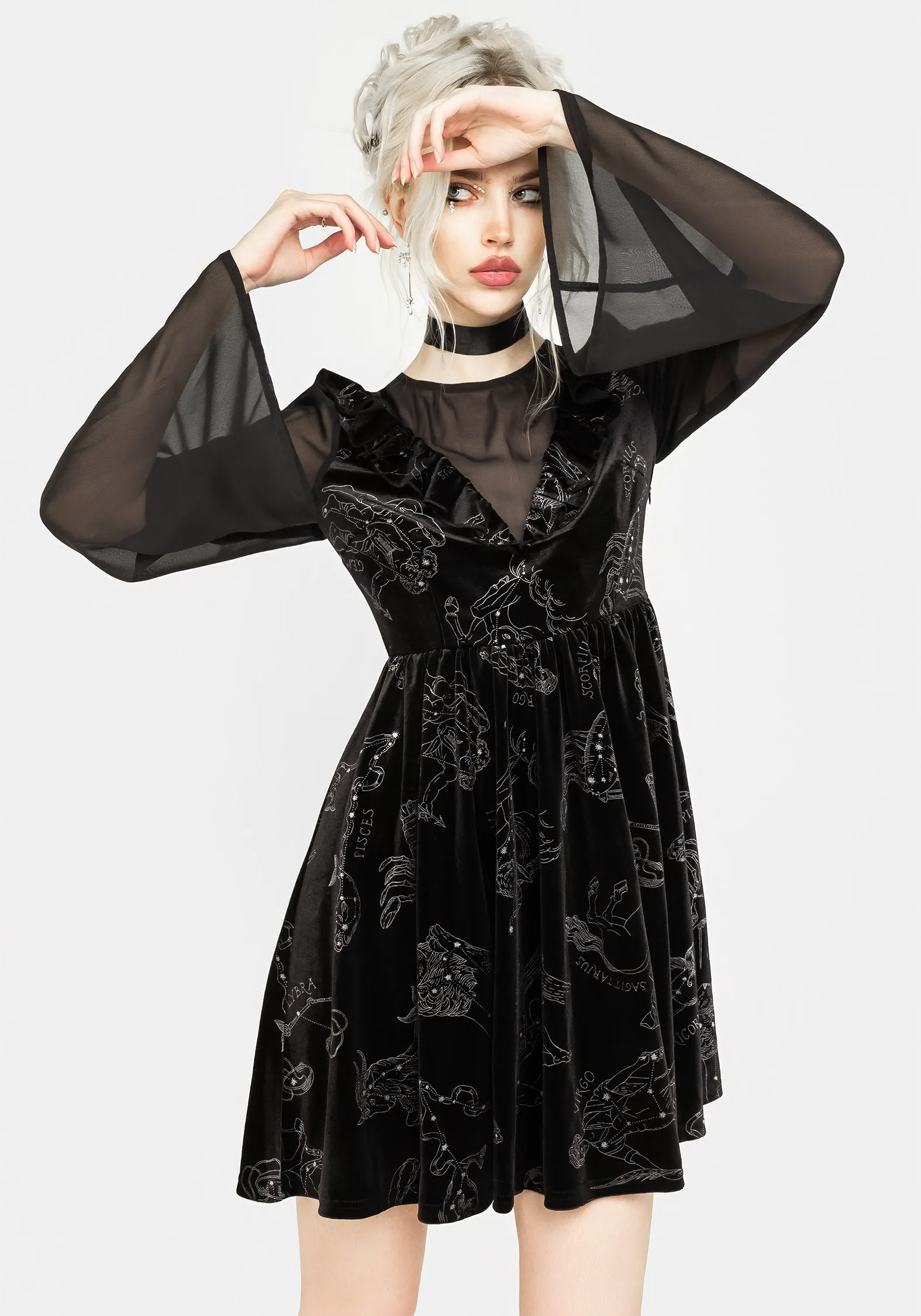 Zodiac Foil Print Mini Dress sold by Disturbia