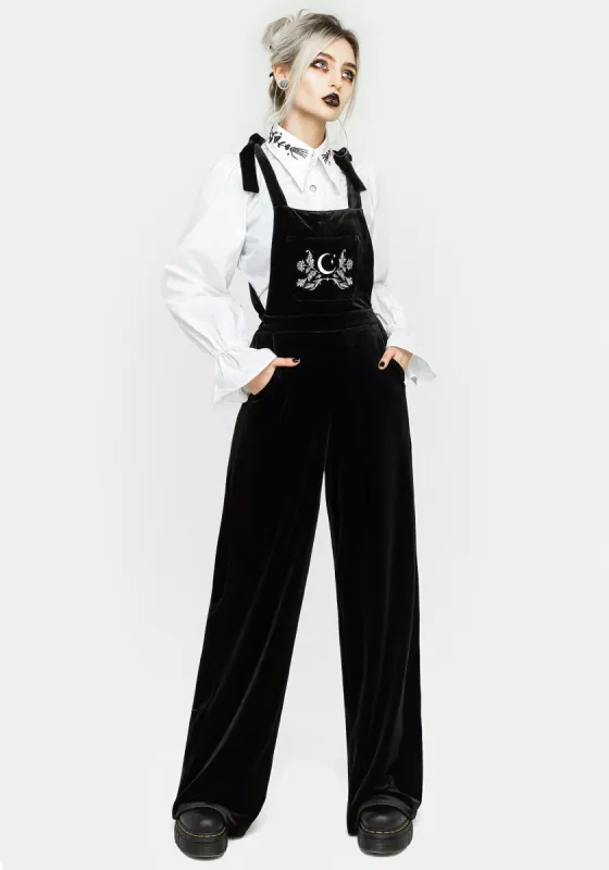 Aradia Embroidered Velour Wide Leg Dungarees sold by Disturbia