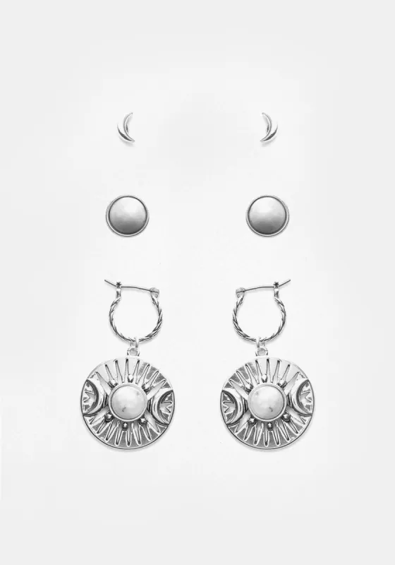 GODDESS TRIPLE MOON MOONSTONE EAR STUD PACK sold by Disturbia