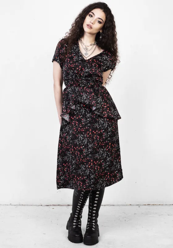 ROSETEARS FRILL PEPLUM MIDI DRESS sold by Disturbia