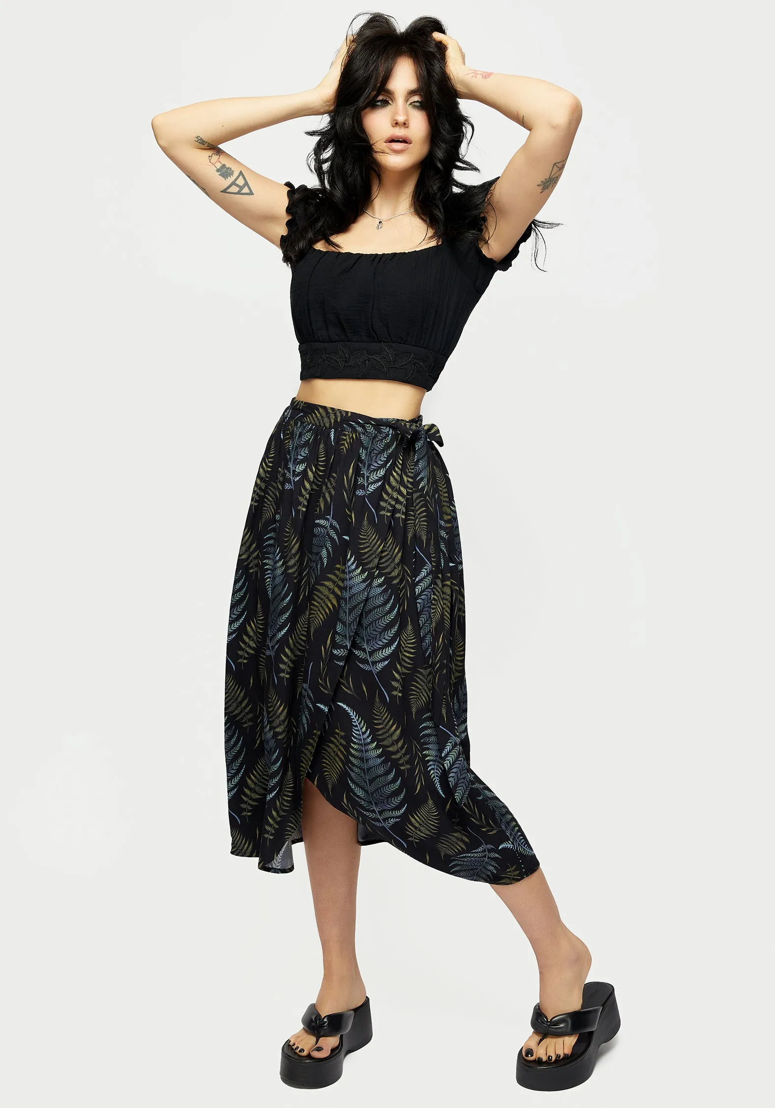 Frond Print Faux Wrap Skirt sold by Disturbia product image thumbnail 4
