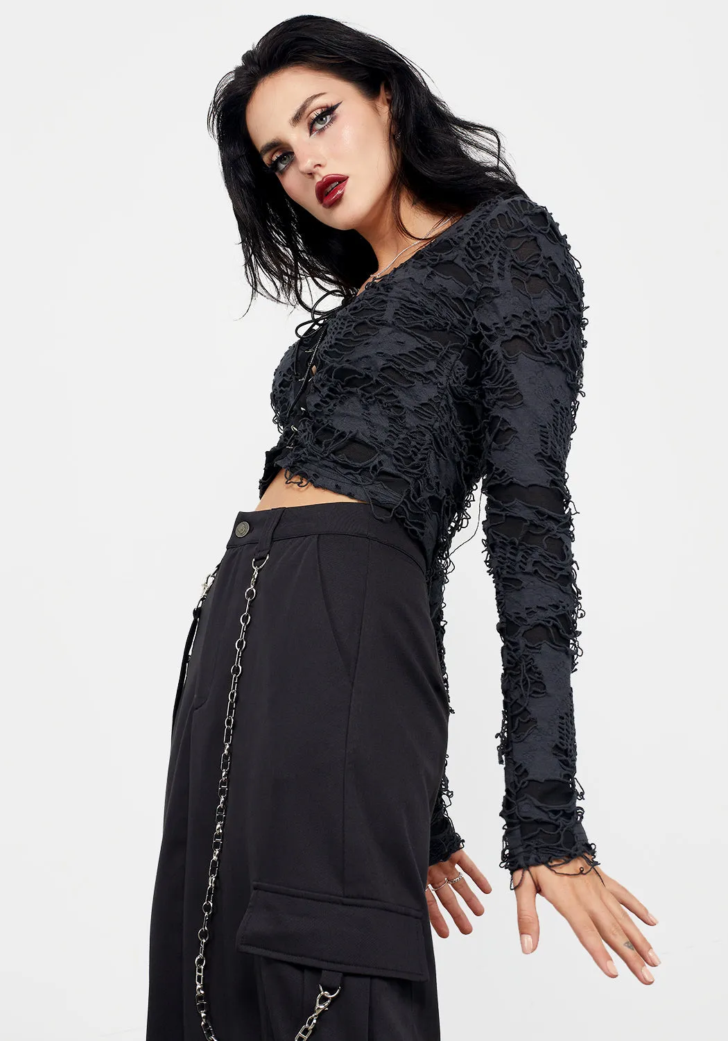 Unravelled Lace Up Top sold by Disturbia product image thumbnail 5