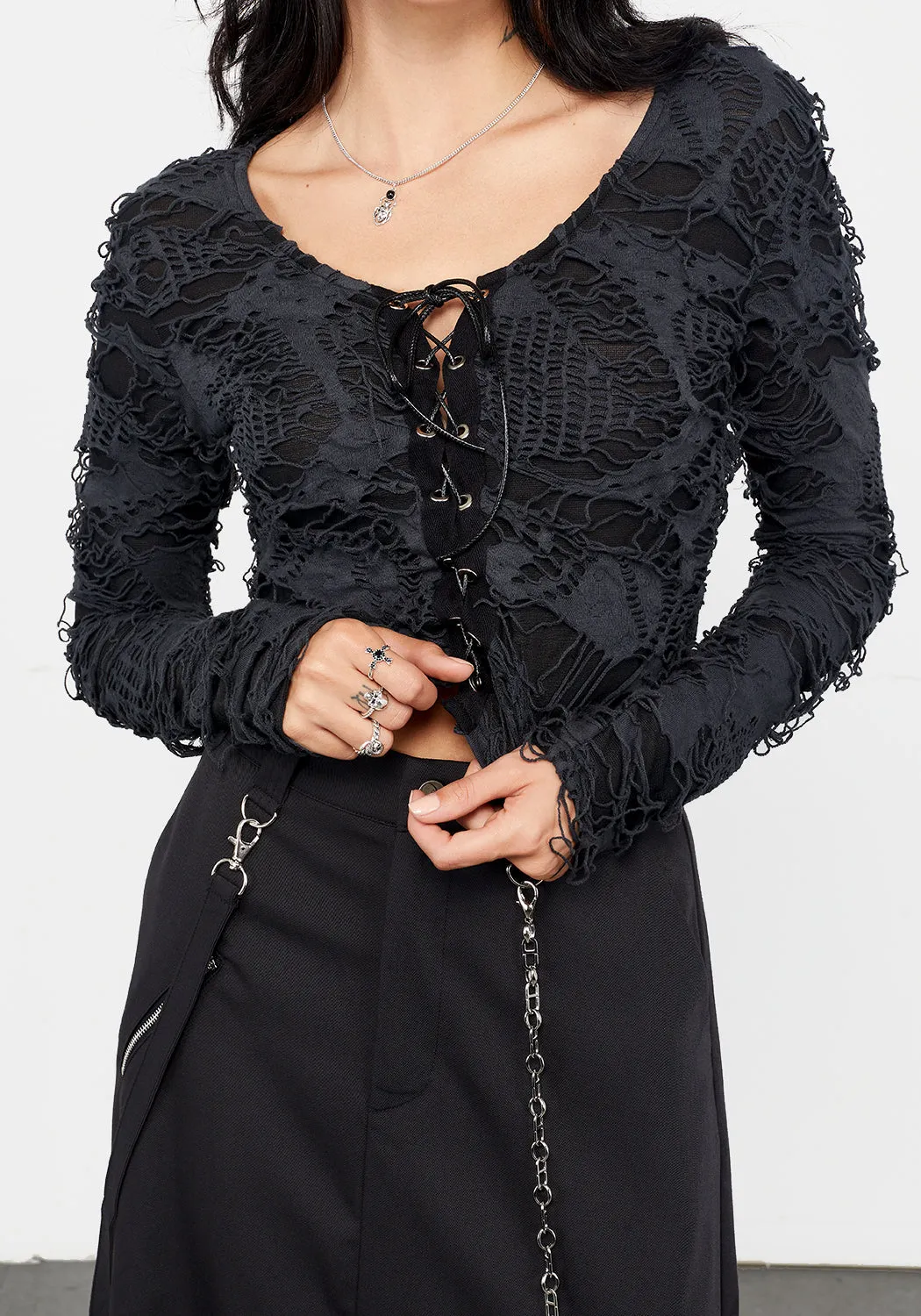 Unravelled Lace Up Top sold by Disturbia product image thumbnail 2