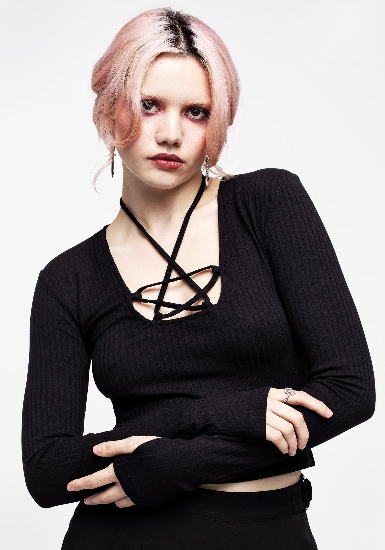 Joanna Pentagram Long Sleeve Ribbed Top sold by Disturbia product image thumbnail 5