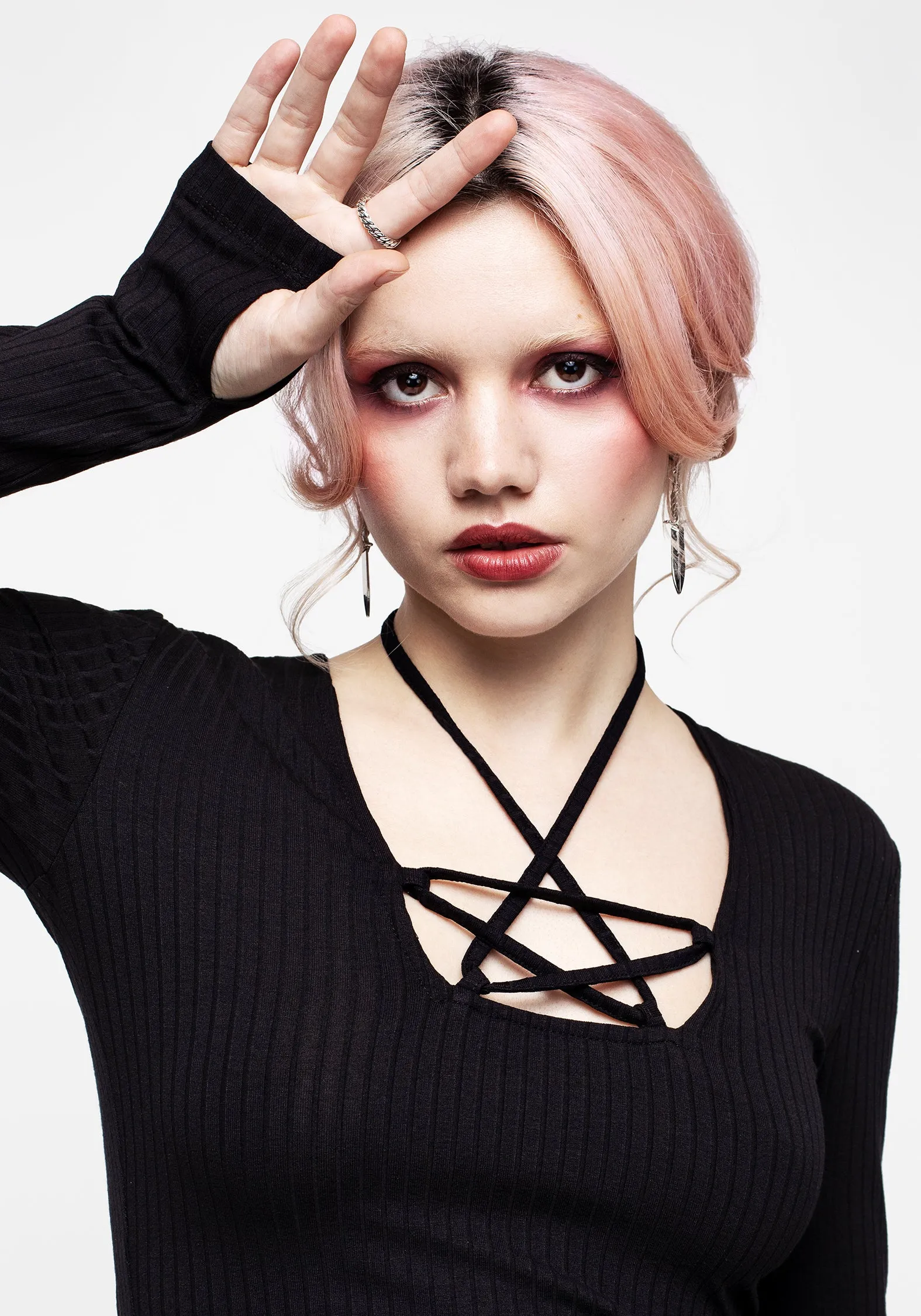Joanna Pentagram Long Sleeve Ribbed Top sold by Disturbia product image thumbnail 2