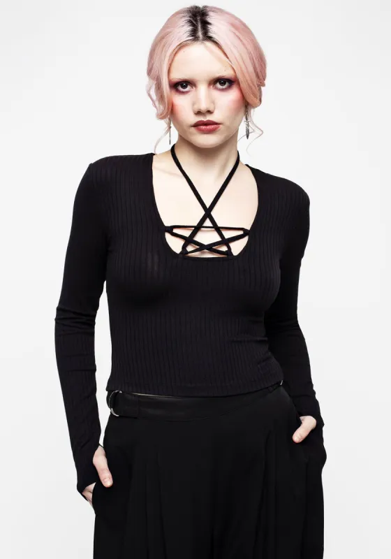 Joanna Pentagram Long Sleeve Ribbed Top sold by Disturbia