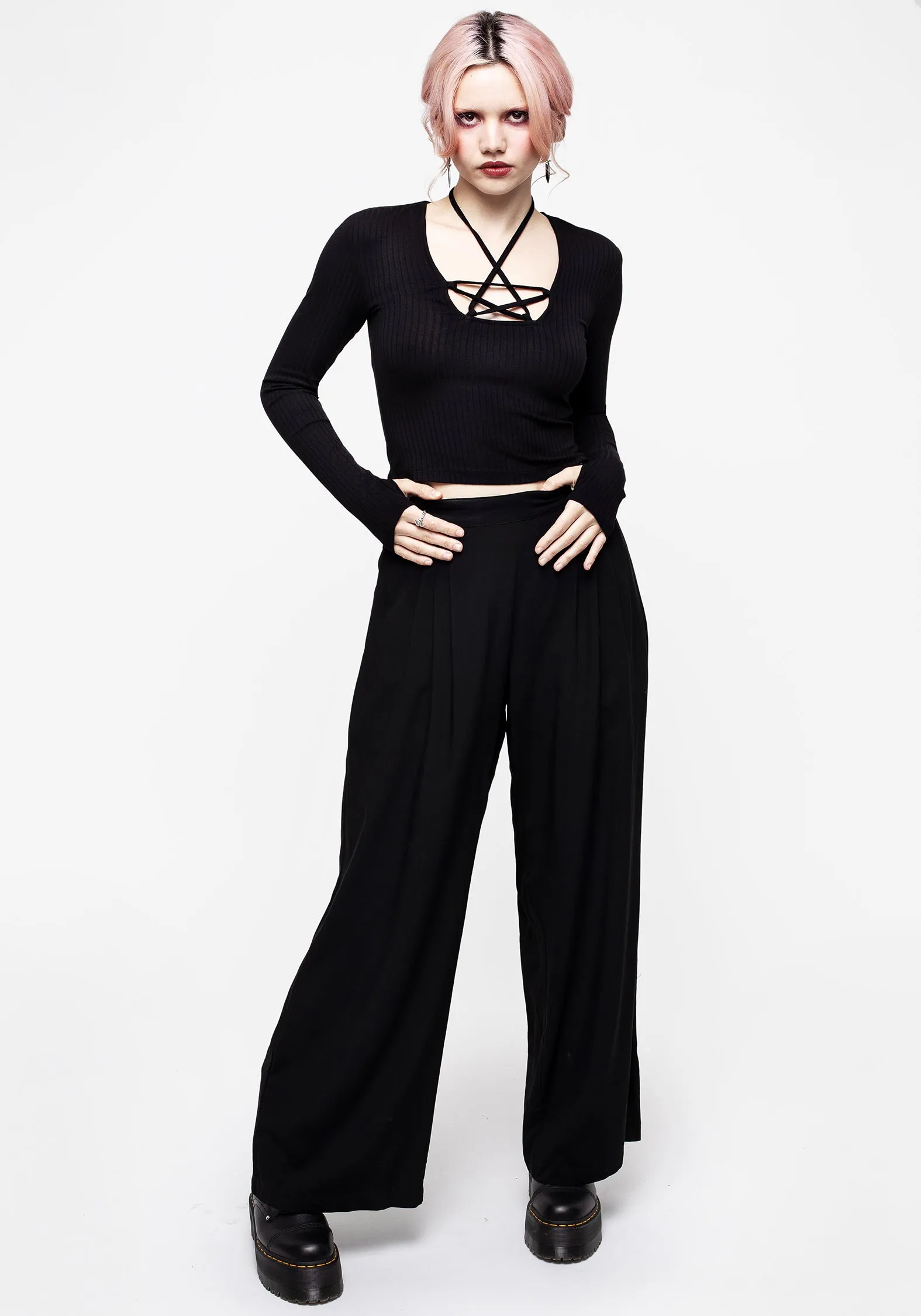 Joanna Pentagram Long Sleeve Ribbed Top sold by Disturbia product image thumbnail 4