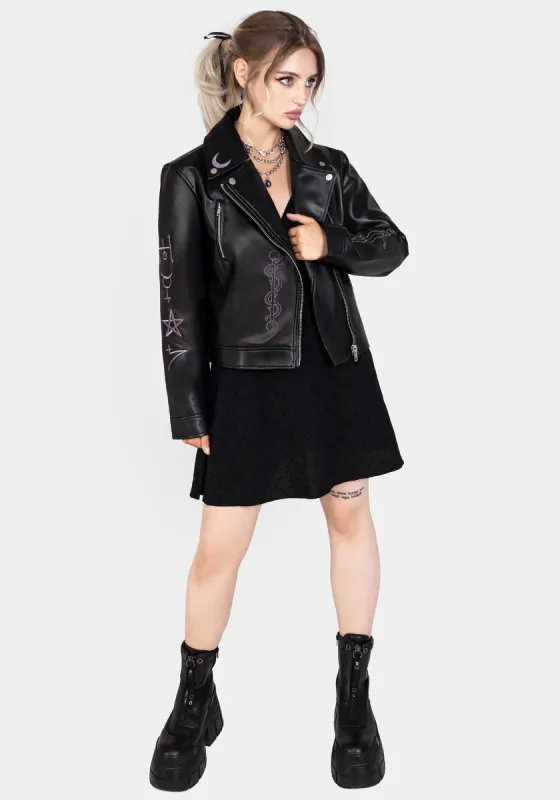 Sigil Embroidered Faux Leather Jacket sold by Disturbia