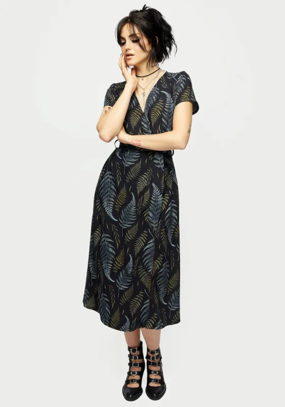 Frond Print Faux Wrap Midi Dress sold by Disturbia