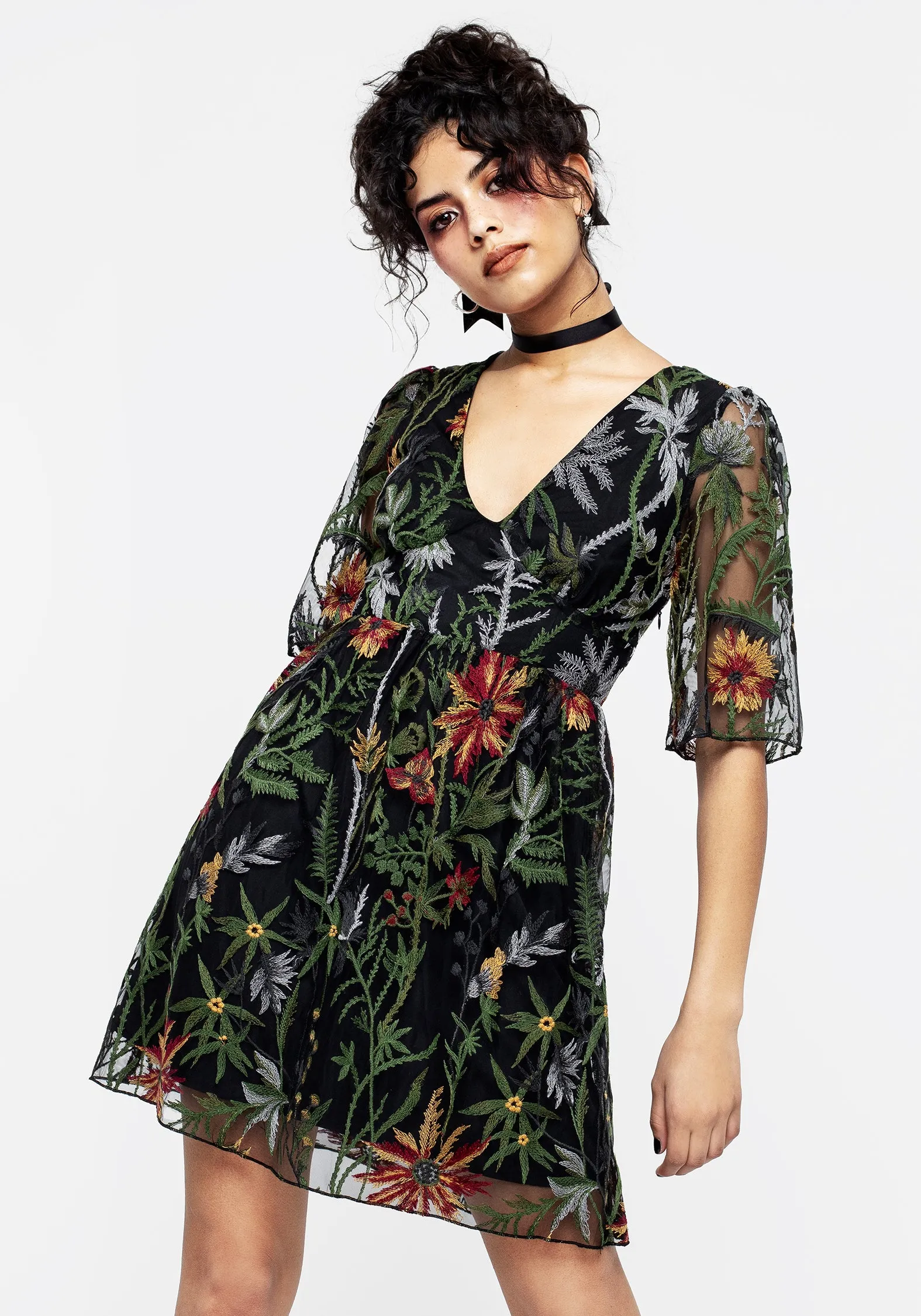 Wildflower Embroidered Mesh Mini Dress | Parallel