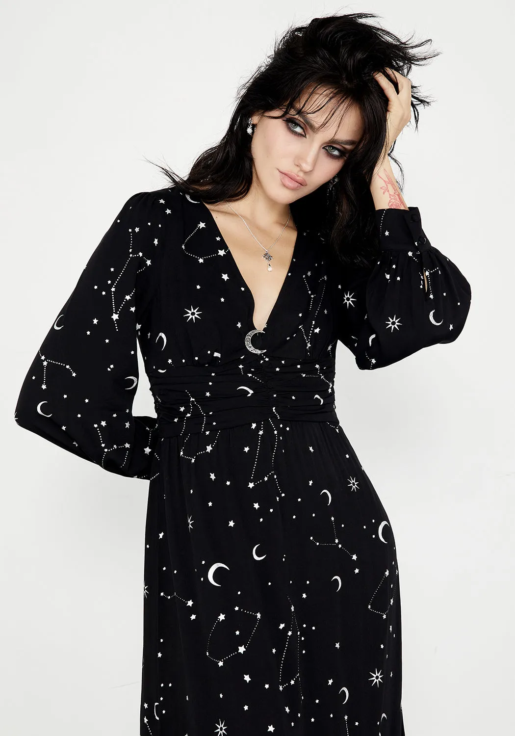 Silver Celestial Print Gathered Maxi Dress sold by Disturbia product image thumbnail 4