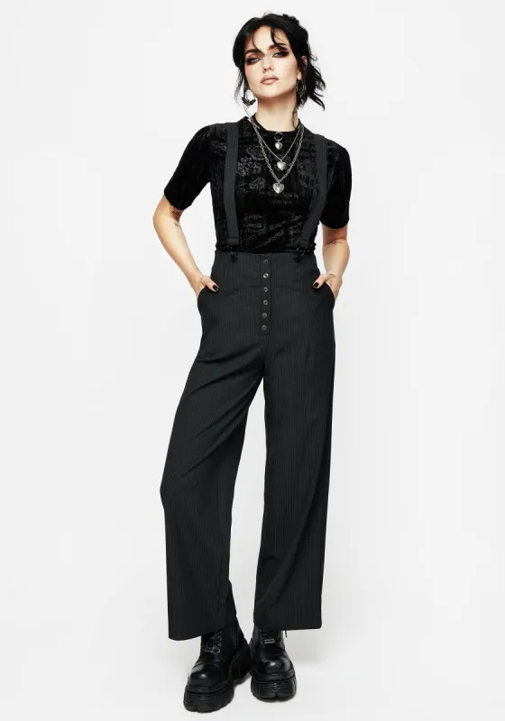 Tilda High Waist Wide Leg Pinstripe Suspender Trousers sold by Disturbia