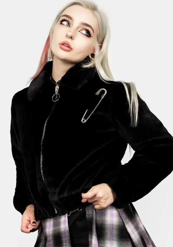 Helena Faux Fur Crop Bomber sold by Disturbia
