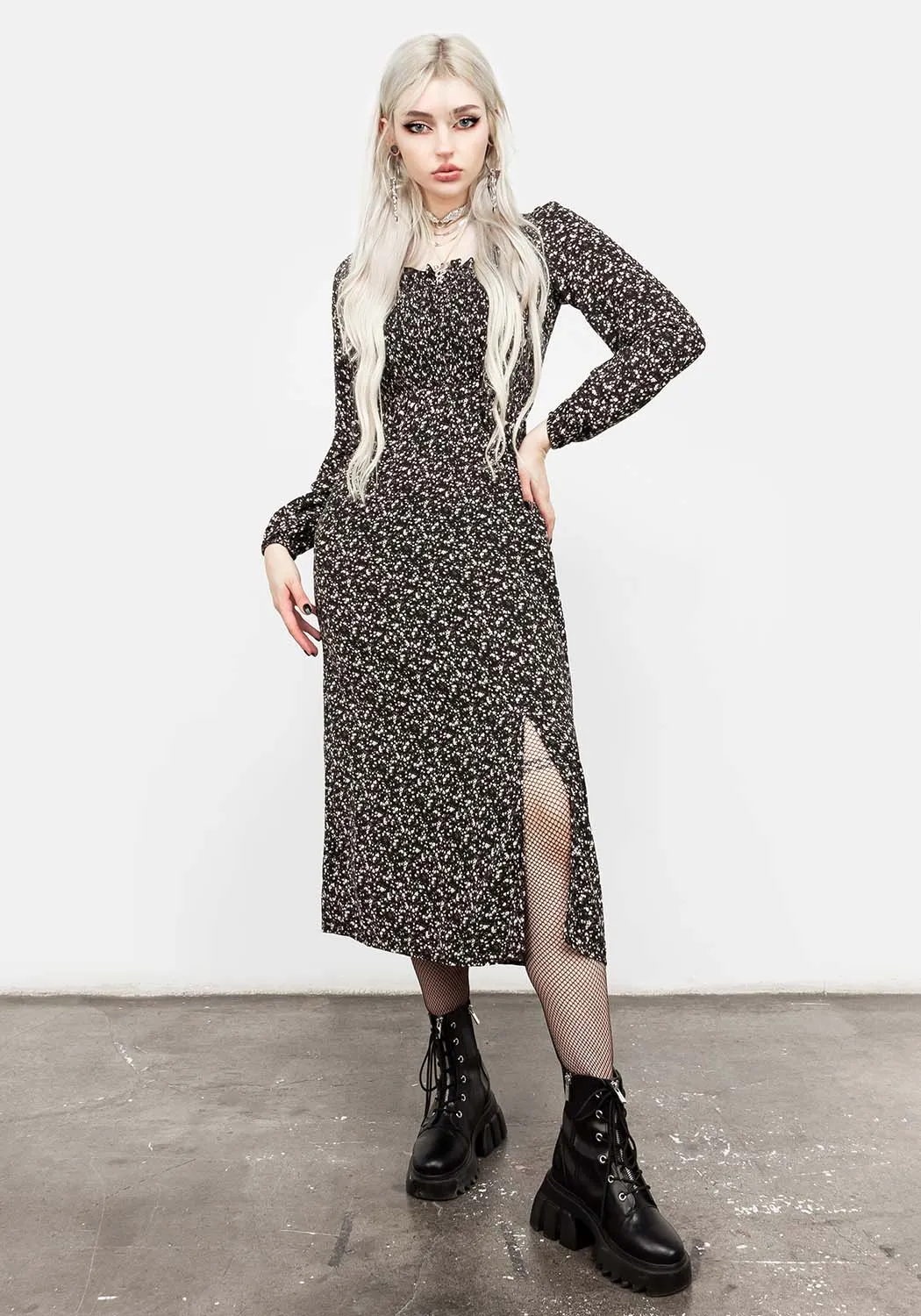 Milkweed Shirred Midi Dress sold by Disturbia