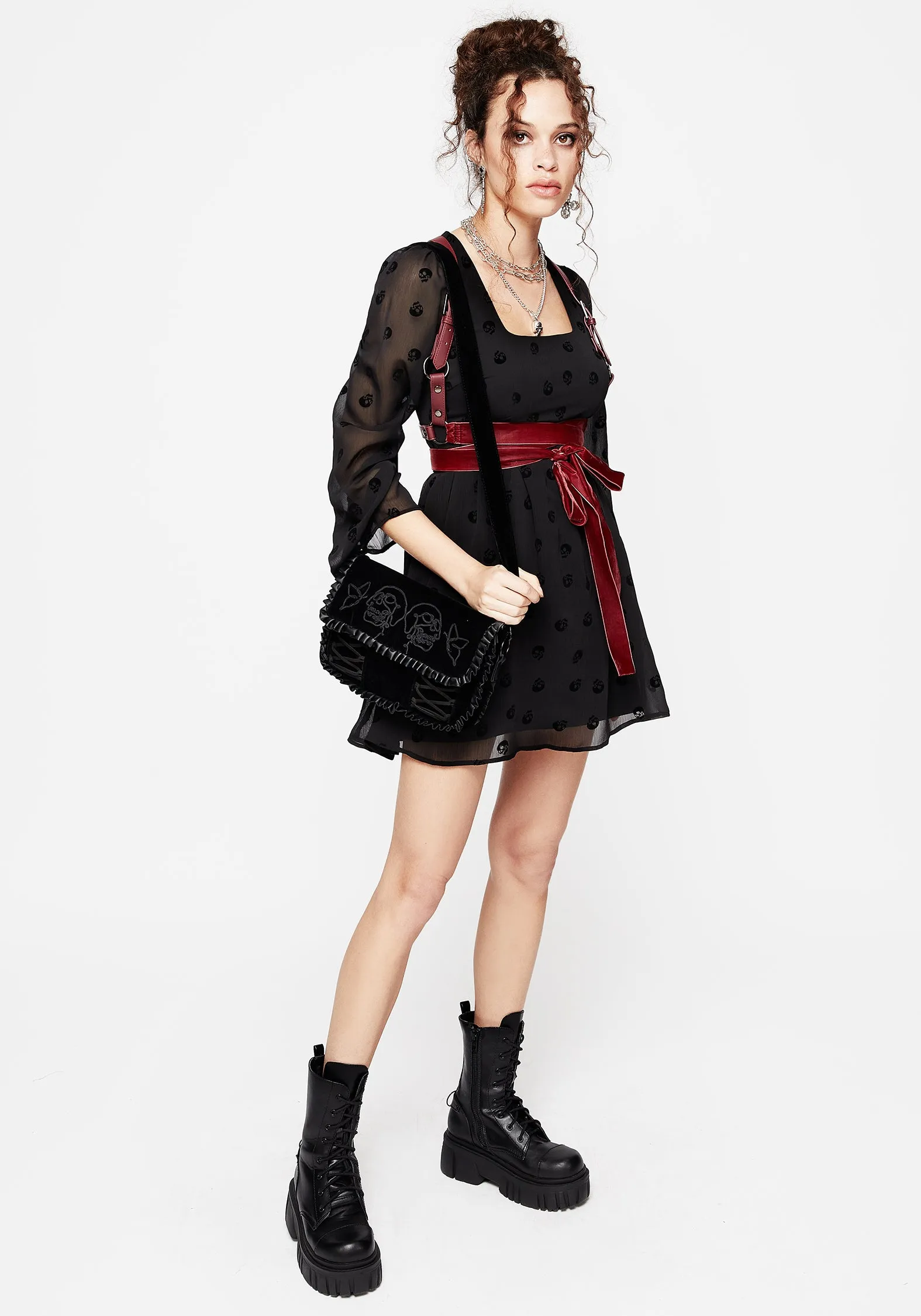 Bones Flocked Chiffon Mini Dress sold by Disturbia product image thumbnail 5