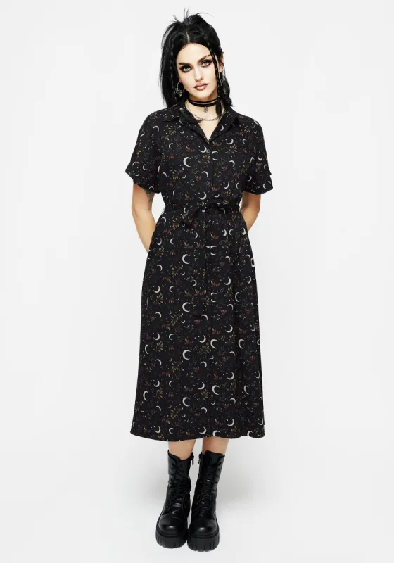 Sickle Moon Midi Shirt Dress sold by Disturbia