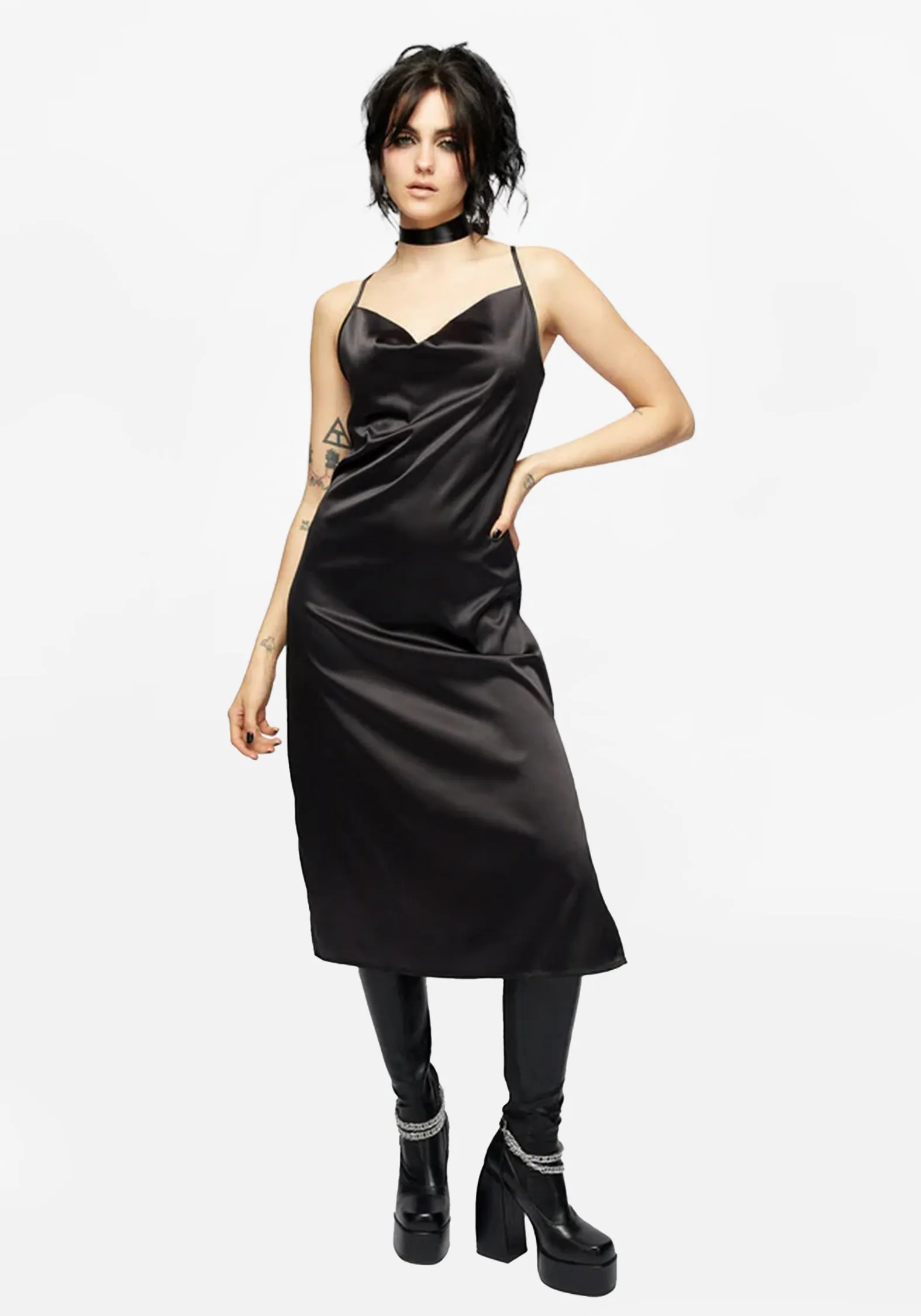 Medeina Cowl Neck Satin Midi Slip Dress - Midnight Black sold by Disturbia product image thumbnail 5