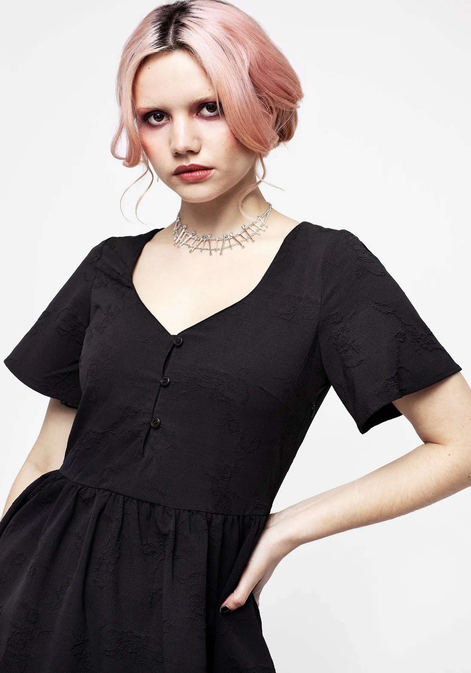 Medea Button Jacquard Floral Mini Dress sold by Disturbia product image thumbnail 4