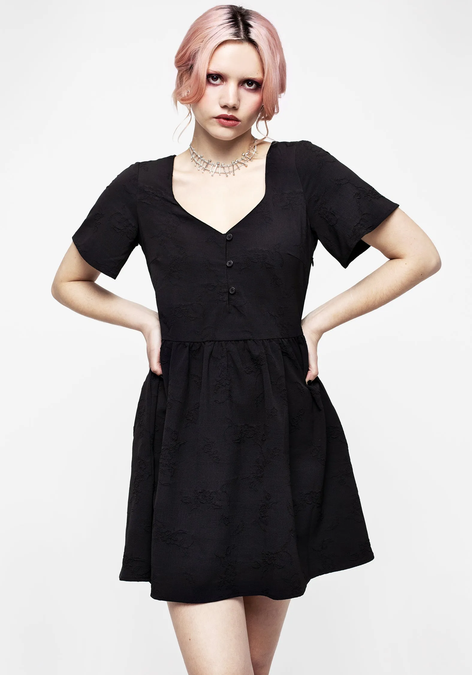 Medea Button Jacquard Floral Mini Dress sold by Disturbia