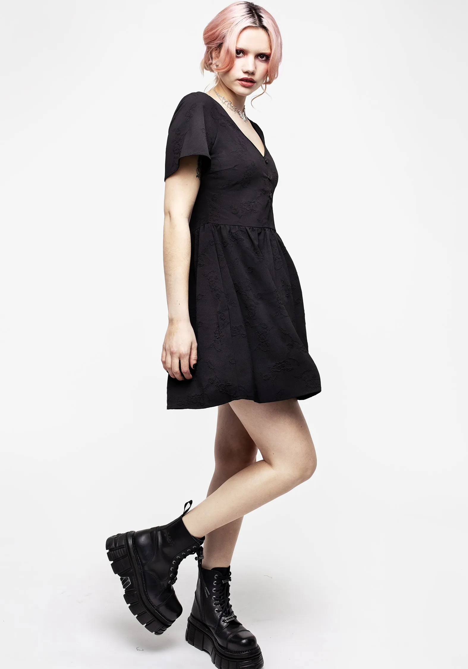 Medea Button Jacquard Floral Mini Dress sold by Disturbia product image thumbnail 5