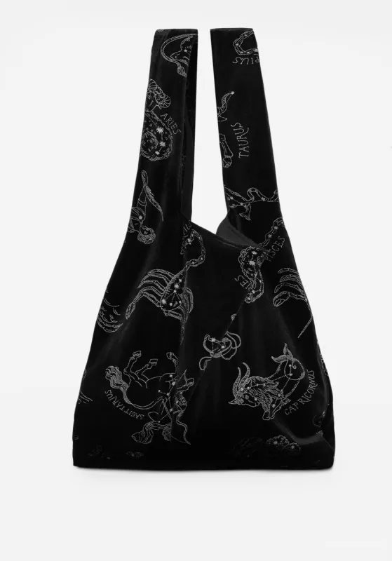 Zodiac Foil Print Velour Tote Bag sold by Disturbia