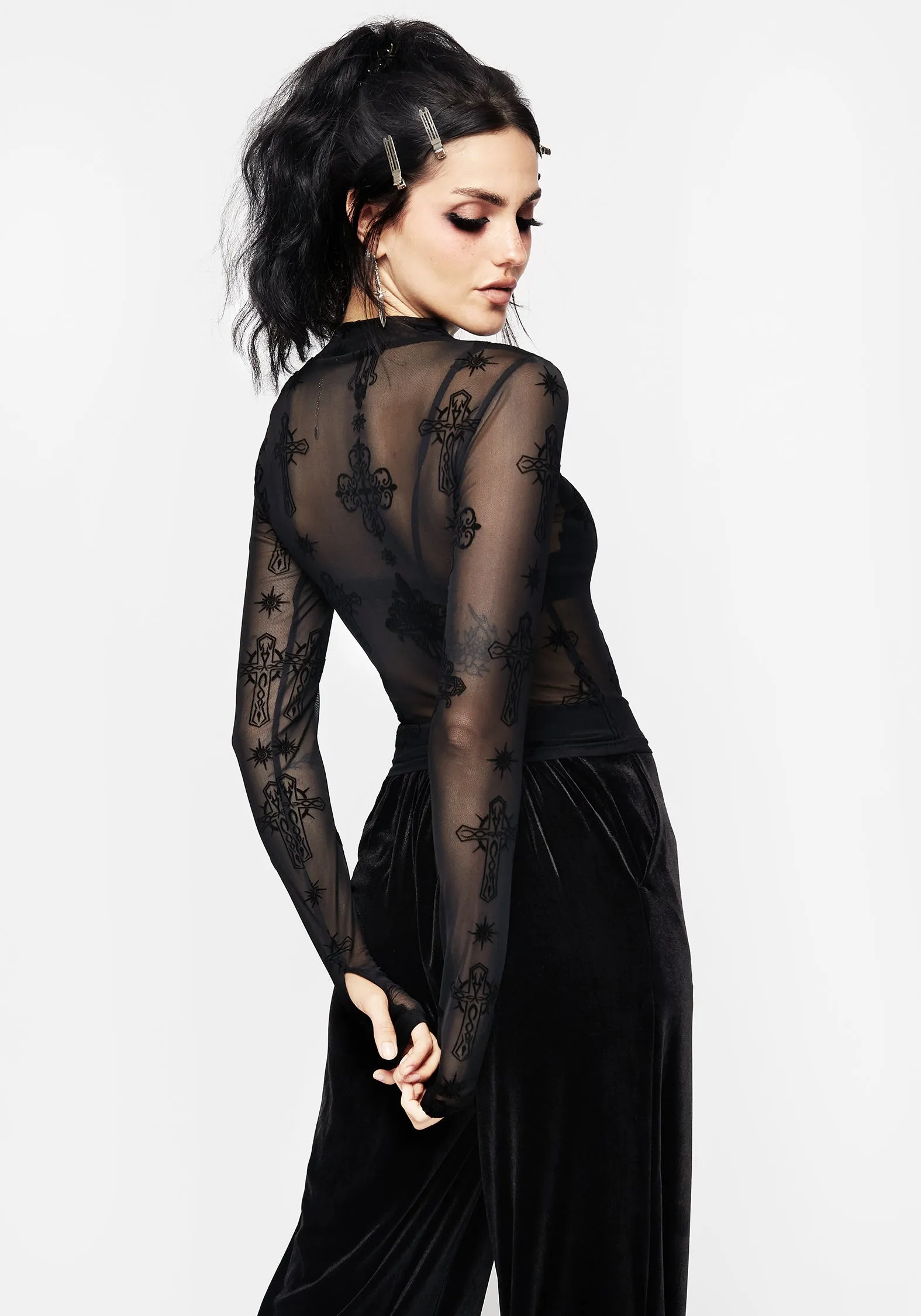 Priestess Flocked Mesh Top sold by Disturbia product image thumbnail 3