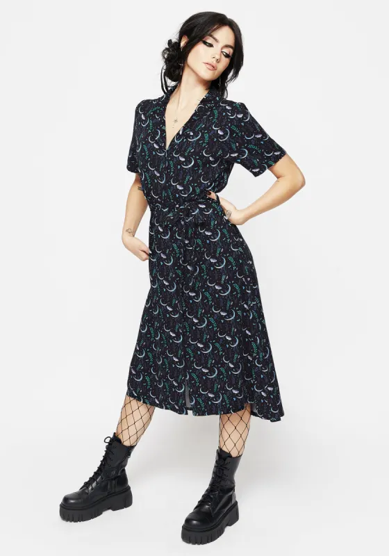 Diana Moon Moth Midi Shirt Dress sold by Disturbia