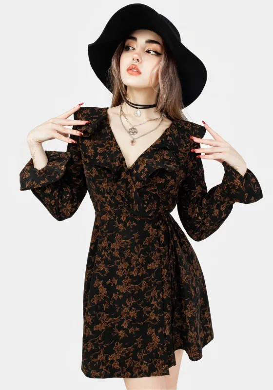 Monstera Frill Wrap Mini Dress sold by Disturbia