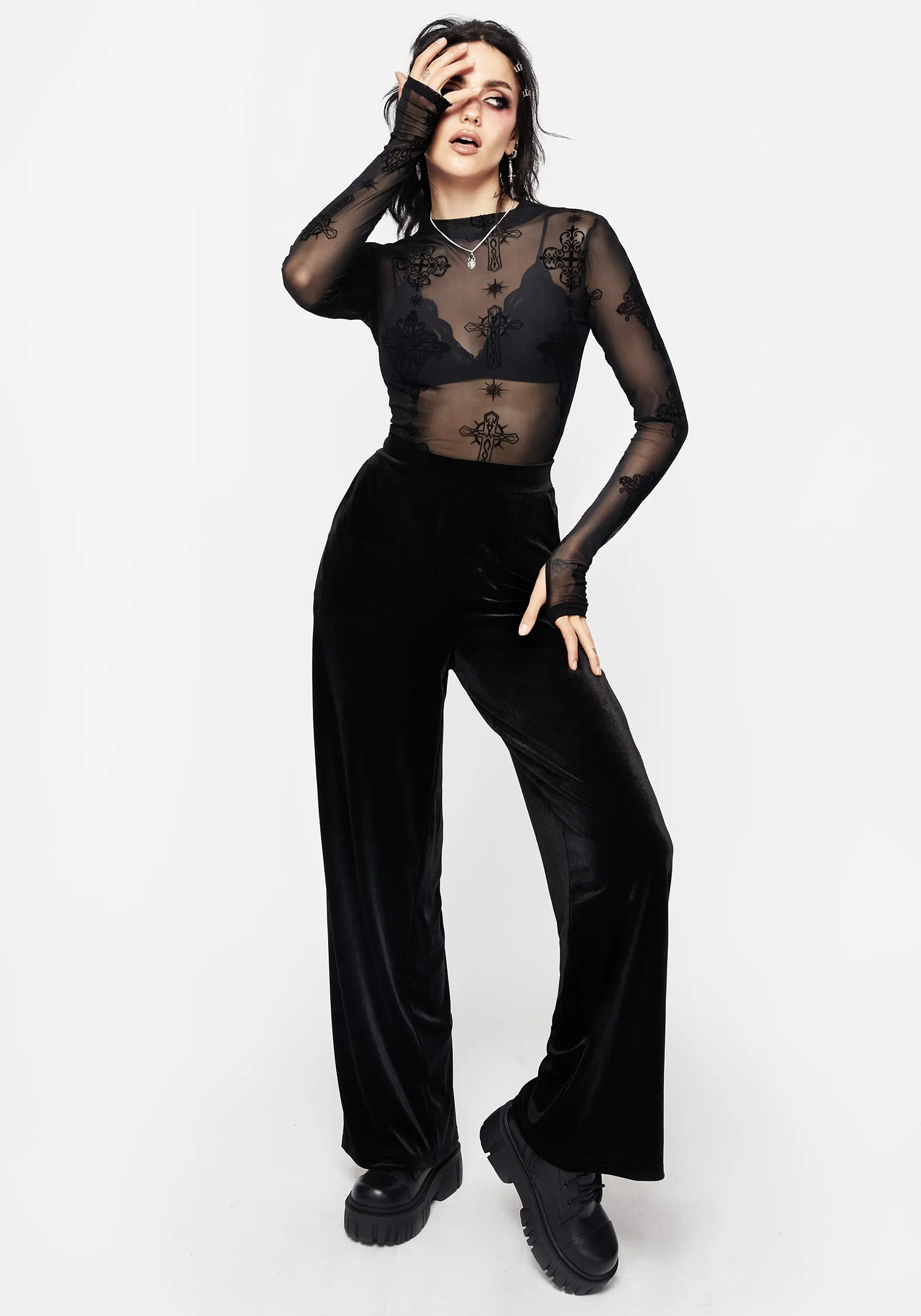 Valeria Velour Wide Leg Trousers sold by Disturbia