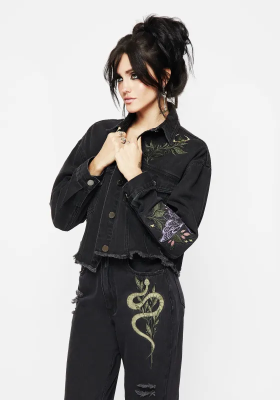 Nirah Embroidered Crop Denim Jacket sold by Disturbia
