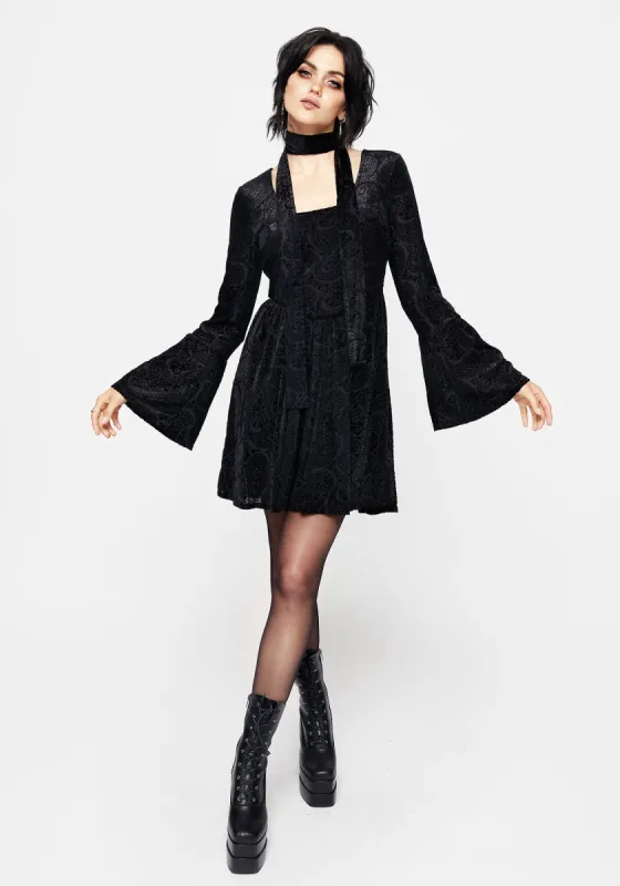 Sempre Velour Devore Corset Mini Dress with Neck Wrap sold by Disturbia