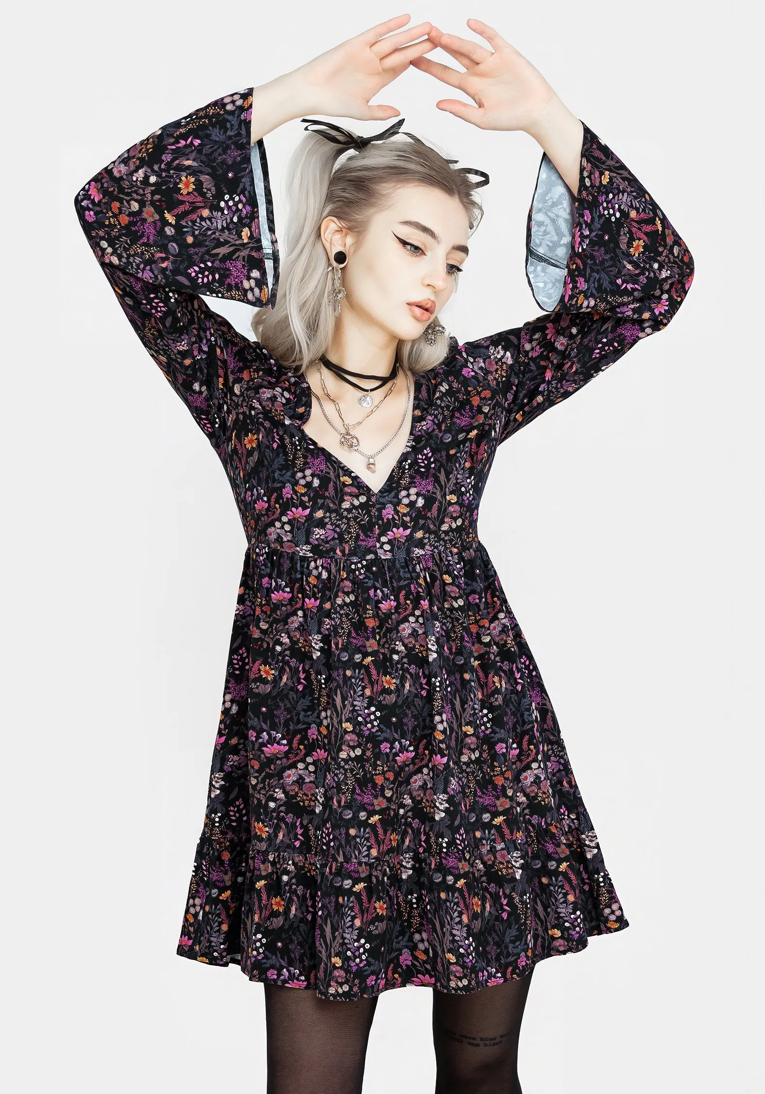 Heliotrope Floral Mini Smock Dress sold by Disturbia product image thumbnail 5