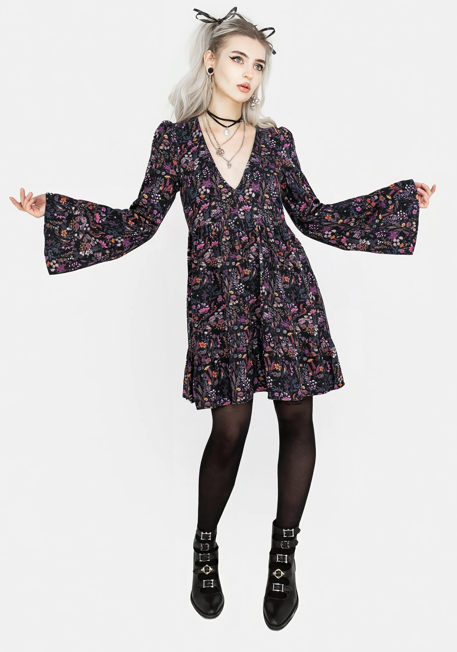 Heliotrope Floral Mini Smock Dress sold by Disturbia product image thumbnail 4
