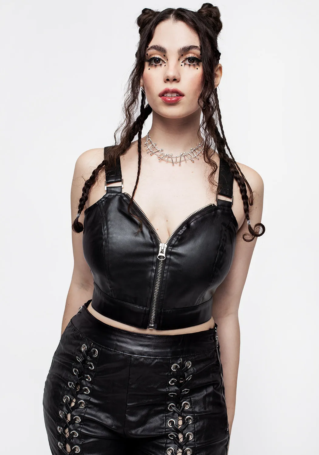 Runaway PU Leather Zipped Bralet sold by Disturbia