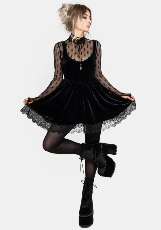 Orbweb Lace Hem Velour Mini Dress sold by Disturbia