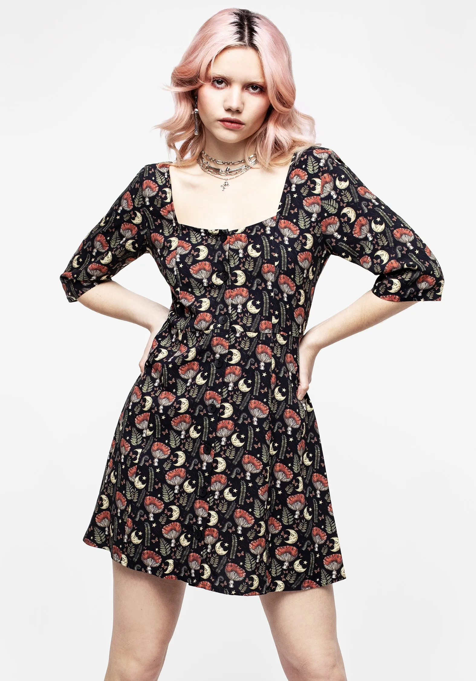 Dreamfast Mushroom Moon Print Mini Dress sold by Disturbia product image thumbnail 5