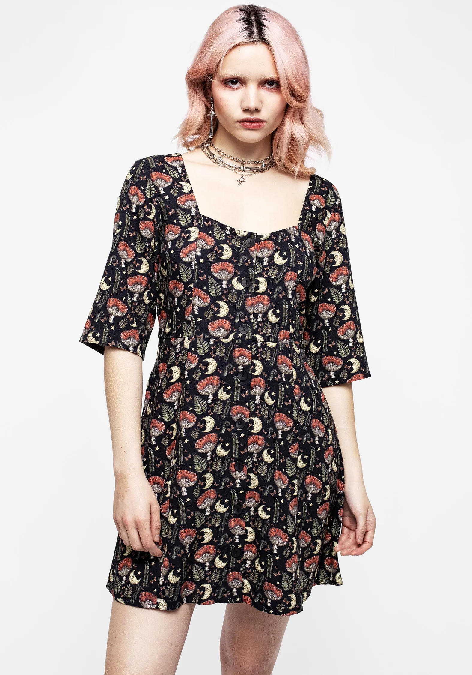 Dreamfast Mushroom Moon Print Mini Dress sold by Disturbia