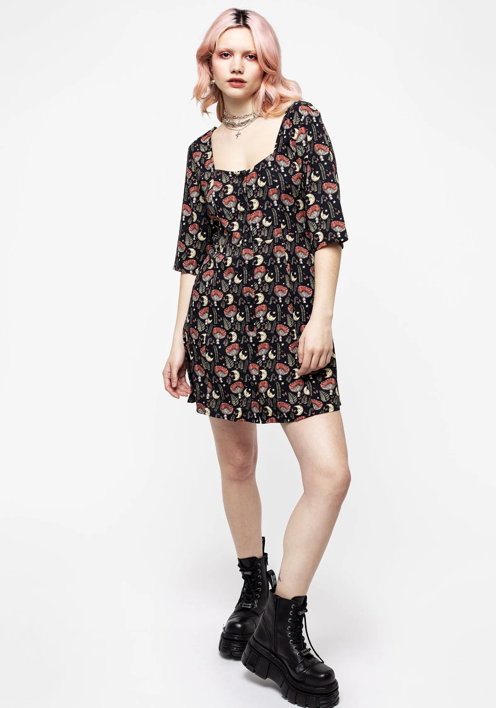 Dreamfast Mushroom Moon Print Mini Dress sold by Disturbia product image thumbnail 4