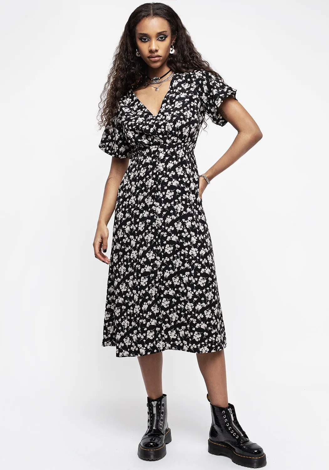 Demeter Print V-Neck Button Down Midi Dress sold by Disturbia