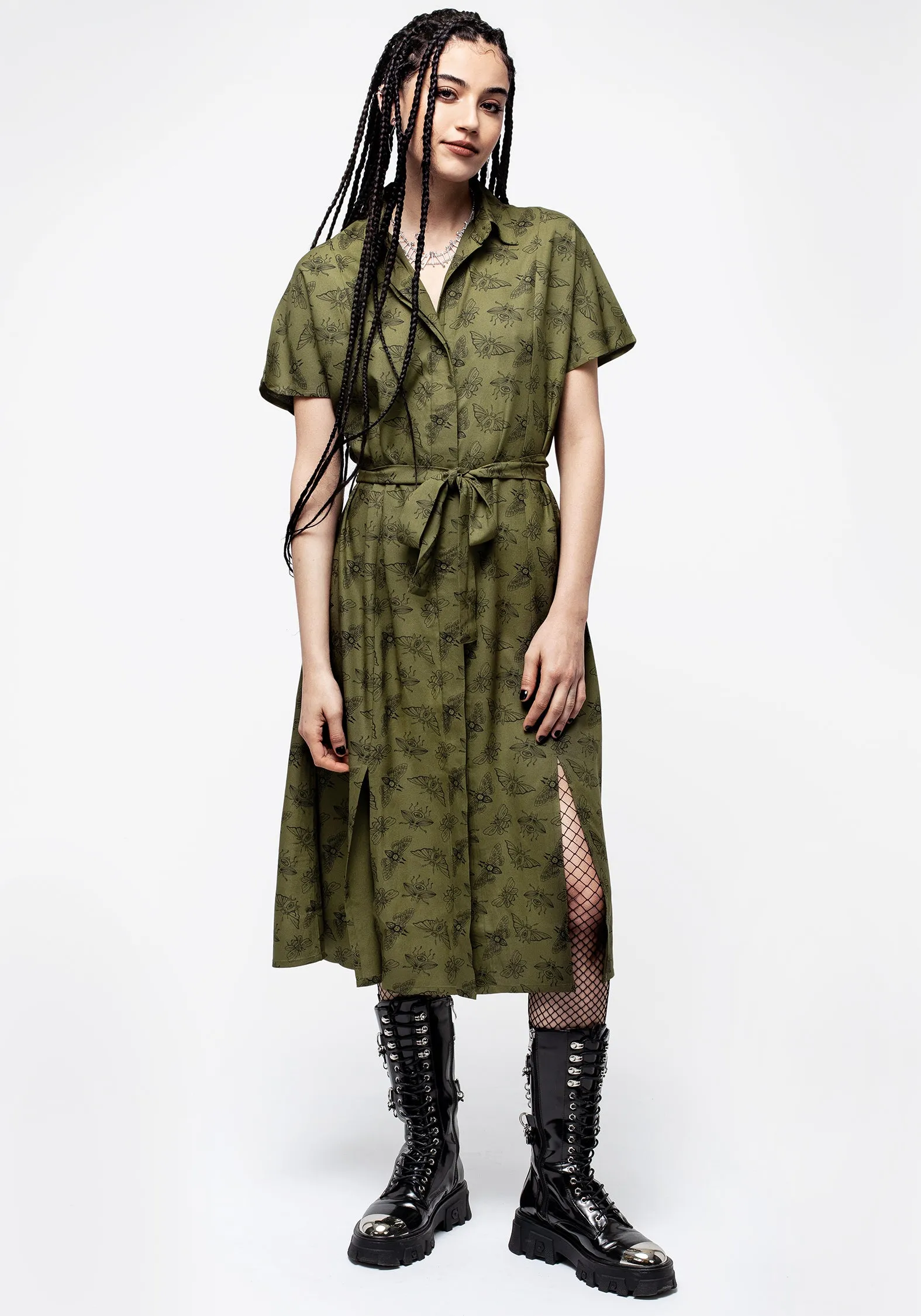 Mortmoth Print Midi Shirt Dress - Green sold by Disturbia product image thumbnail 5