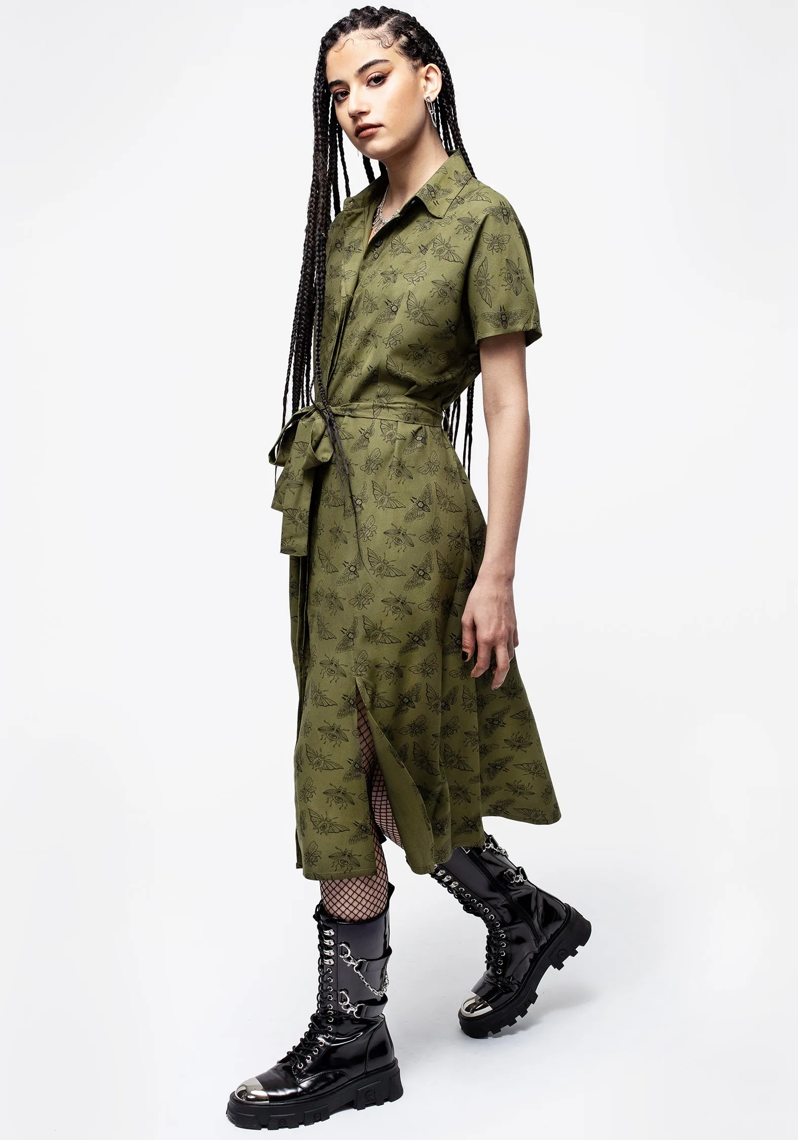 Mortmoth Print Midi Shirt Dress - Green sold by Disturbia product image thumbnail 4