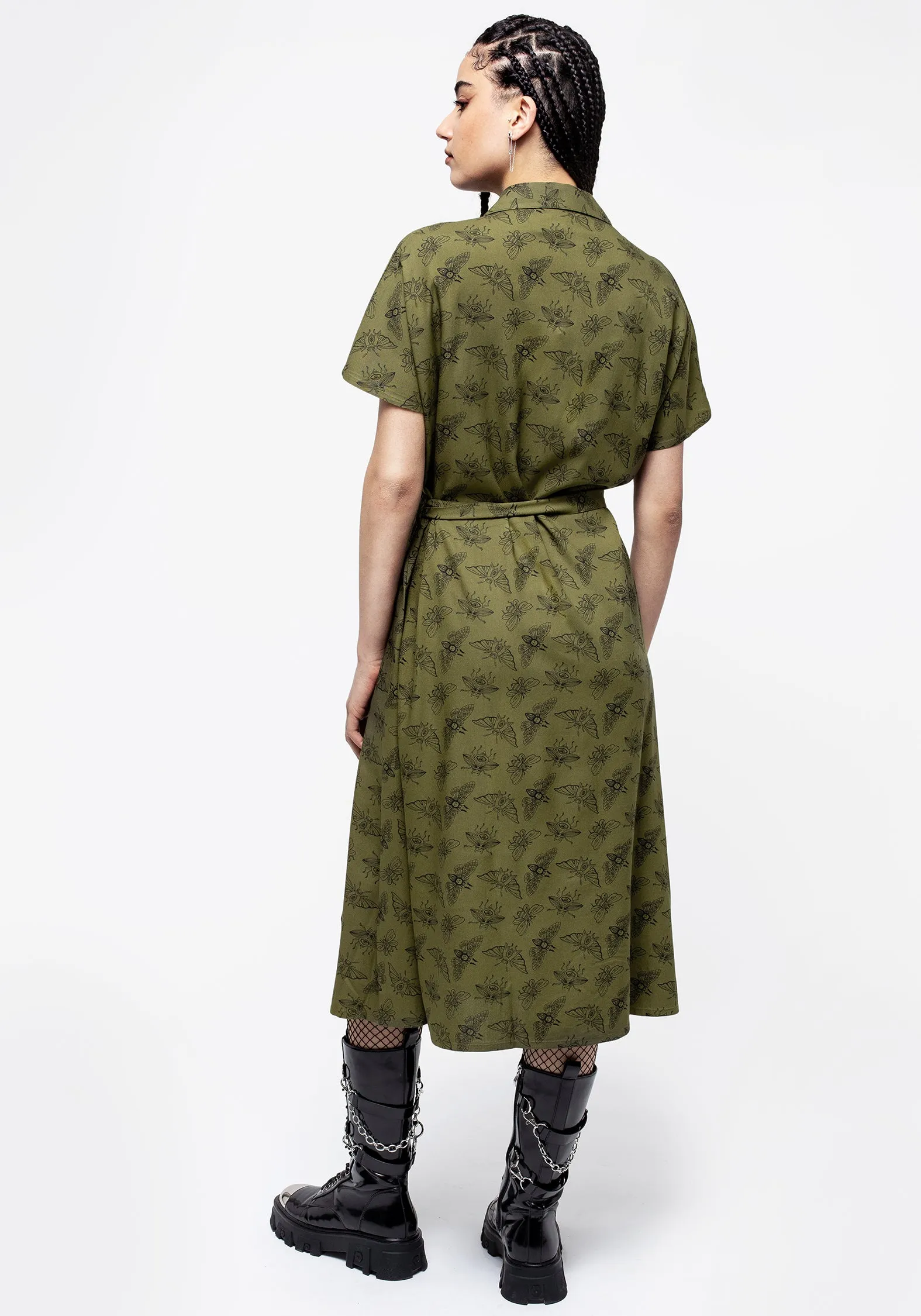 Mortmoth Print Midi Shirt Dress - Green sold by Disturbia product image thumbnail 3