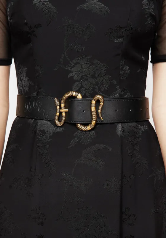 Mamba Debossed Belt With Snake Buckle - Brass sold by Disturbia